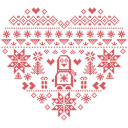 Nordic pattern in hearts shape with penguin 1 vector