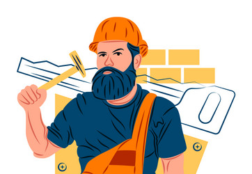 Builder in shadow sharp lines style vector