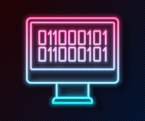 glowing neon line binary code icon isolated vector image