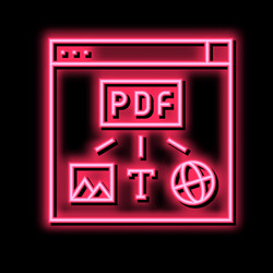 Image text and web site page to pdf file neon vector