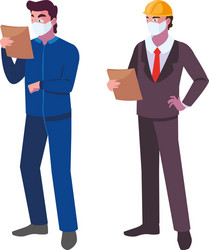 men operators with masks and helmet vector image