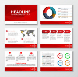 Red Presentation Slides with Charts & Maps vector image
