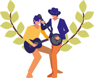 Two male musicians musical instruments Royalty Free Vector