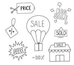 outline store with sale sign doodle signs vector