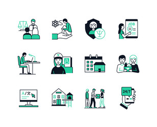 migration issues - line design style icons set vector image