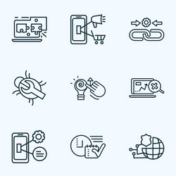 optimization icons line style set with mobile vector image
