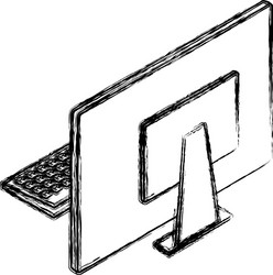 Desk computer with keyboard 3d vector