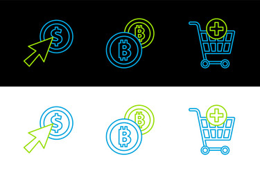 set line add to shopping cart cursor and coin vector image