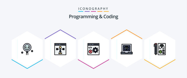 programming and coding 25 filledline icon pack vector image