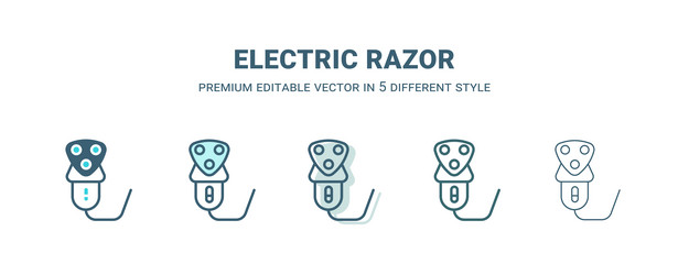 Electric razor icon in 5 different style outline vector