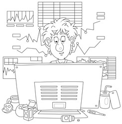 funny programmer behind a monitor vector image