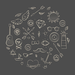 hand drawn set of hipster elements over brown vector