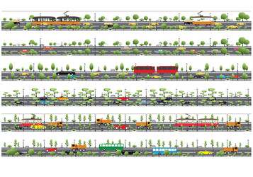 road street set with tree and car vector