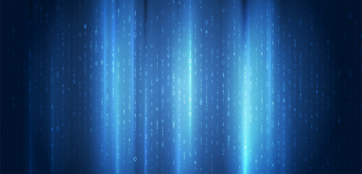 bright glowing blue tech background with binary vector image