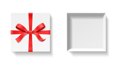 empty open gift box with red color bow knot vector