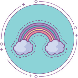 patch with rainbow and clouds in frame circular vector image