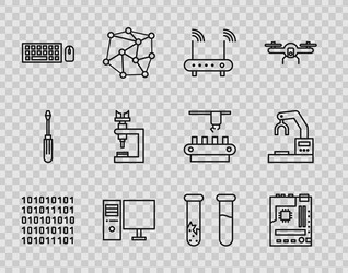 set line binary code motherboard router and wi vector image