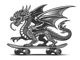 Dragon Skateboarding Sketch Vector Image