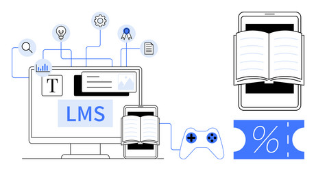 learning management system with digital content vector image