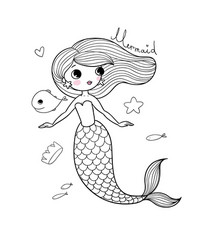 Adorable Mermaid Cartoon Vector Image