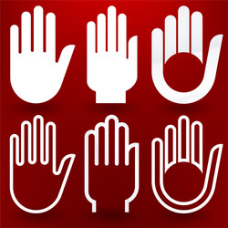 Six hands icon in different styles over red vector