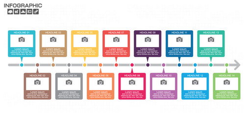 timeline infographic chart with many color design vector