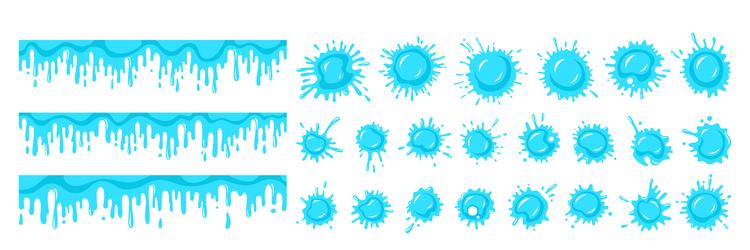 Water drops splash splatter cartoon set stain vector