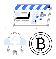 e-commerce laptop display blockchain bitcoin logo vector image