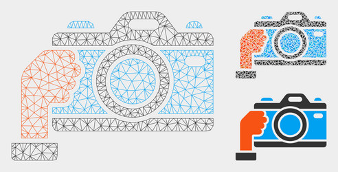 hold camera mesh network model and triangle vector image
