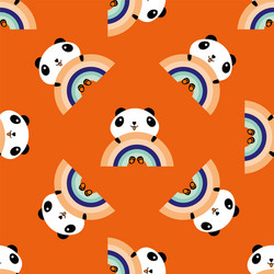 Cute kawaii panda seamless border banner Vector Image