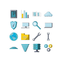 Variety digital and technology icon set pack vector