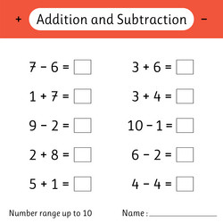 addition and subtraction number range up to 10 vector image