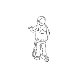 sketch of yong boy with scooter vector