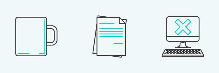 set line computer with keyboard and x mark coffee vector image