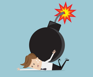 Businessman with bomb over his back vector