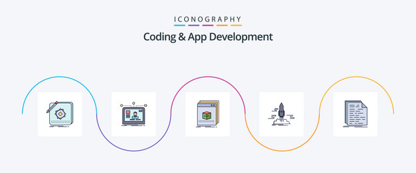 coding and app development line filled flat 5 vector image