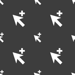 Cursor arrow plus add icon sign seamless pattern vector