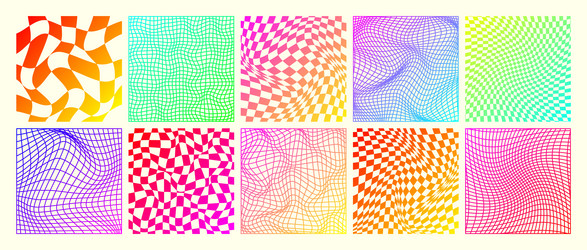 groovy checkered pattern neon distorted tiled vector image