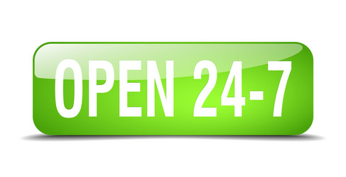 open 24 7 green square 3d realistic isolated web vector image