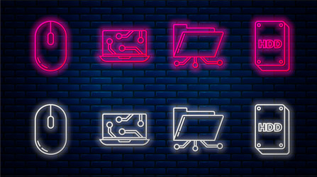 set line laptop folder and lock computer mouse vector image