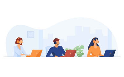 customer support representatives working in call vector image