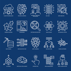 Computer deep learning icon set in line style vector