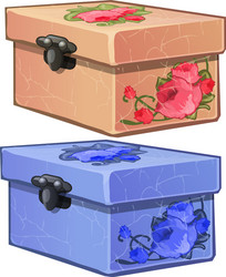 Pink and blue cardboard box with flower decoration vector