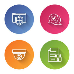 set line browser with shield check mark in speech vector image