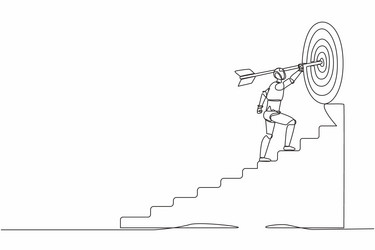 single continuous line drawing robot with arrow vector image
