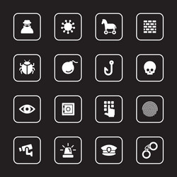 white flat icon set 7 with rounded rectangle frame vector image
