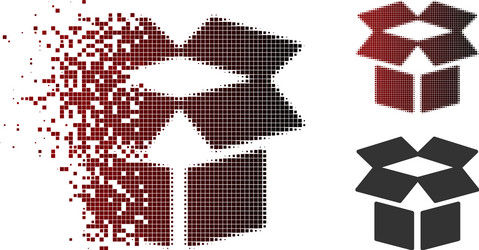disintegrating pixel halftone open box icon vector image