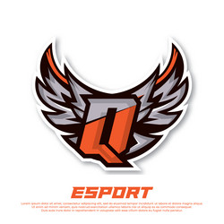 Eagle wing esport logo letter q design template vector