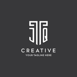 Jq monogram initial name with shield shape icon vector
