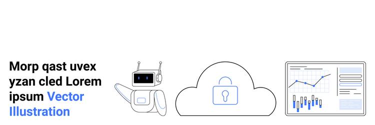 ai robot cloud security and data analytics - key vector image